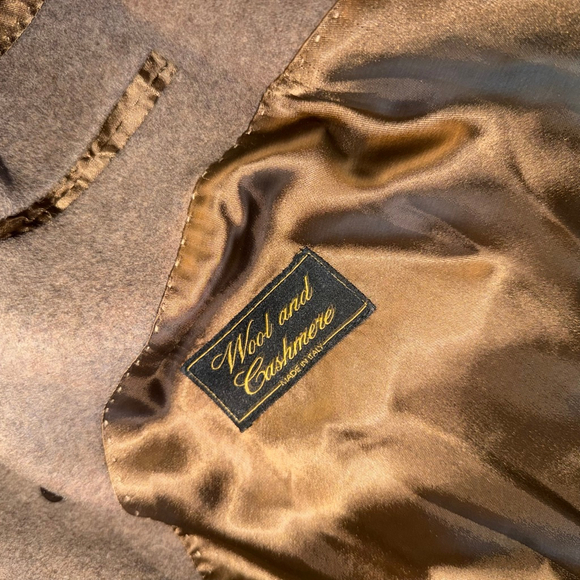 VTG Battaglia Italian Cashmere Wool Herringbone Trench Pea Overcoat 40R Mint - Picture 10 of 10